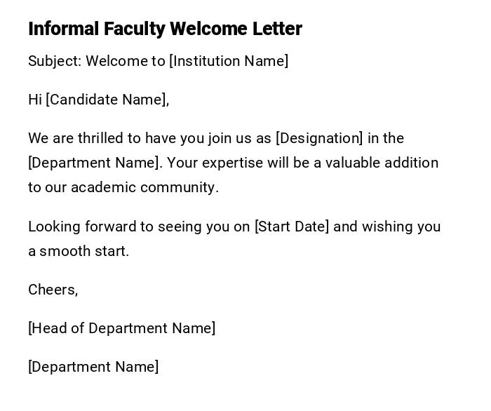 Informal Faculty Welcome Letter