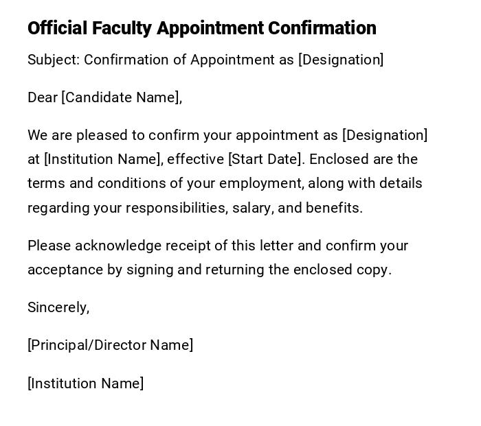 Official Faculty Appointment Confirmation
