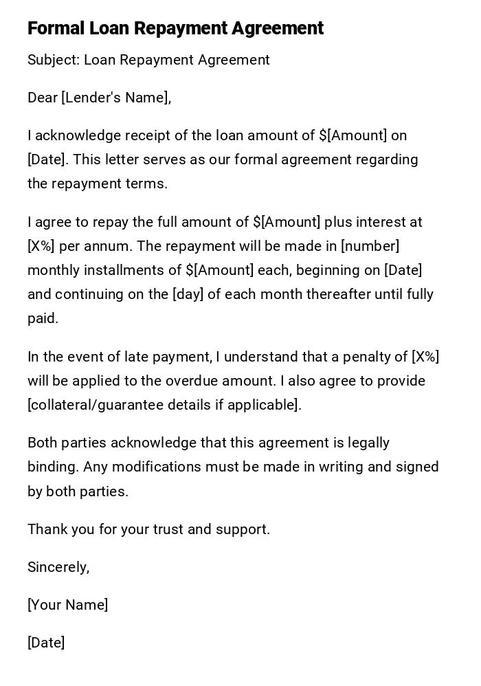 Formal Loan Repayment Agreement Formal Loan Repayment Agreement