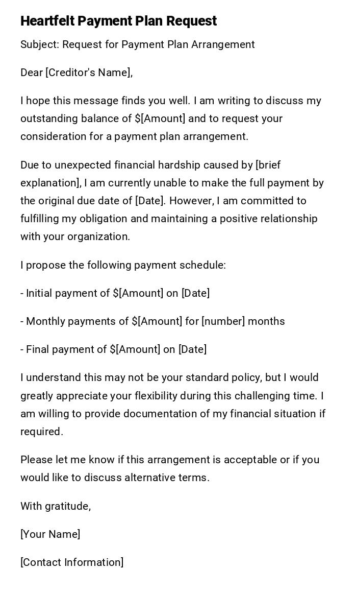 Heartfelt Payment Plan Request Heartfelt Payment Plan Request