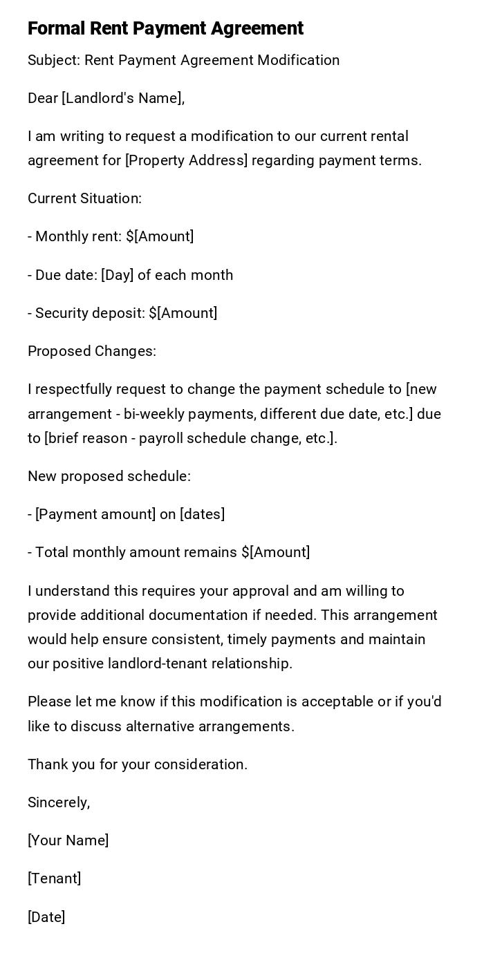 Formal Rent Payment Agreement Formal Rent Payment Agreement