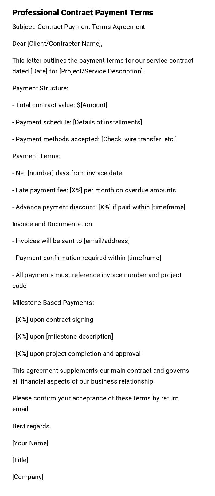 Professional Contract Payment Terms Professional Contract Payment Terms
