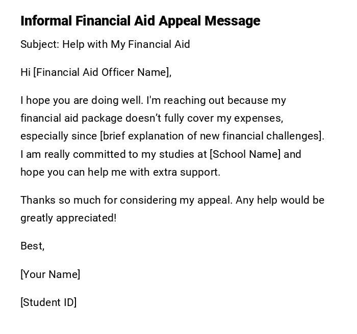 Informal Financial Aid Appeal Message Informal Financial Aid Appeal Message