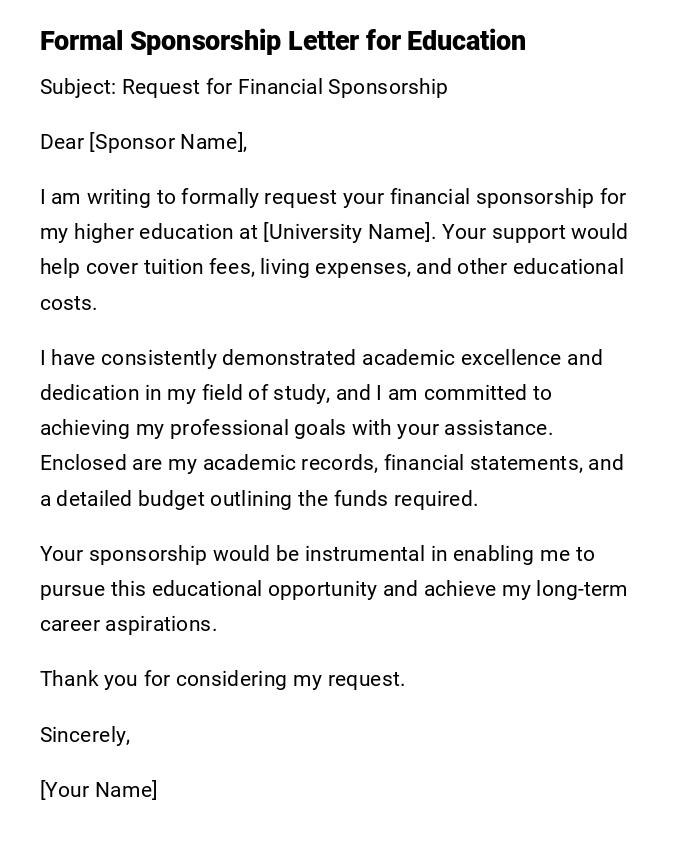 Formal Sponsorship Letter for Education
