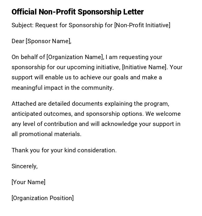 Official Non-Profit Sponsorship Letter
