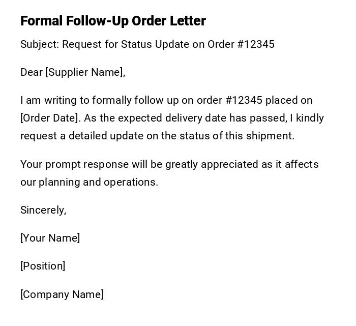 Formal Follow-Up Order Letter Formal Follow-Up Order Letter