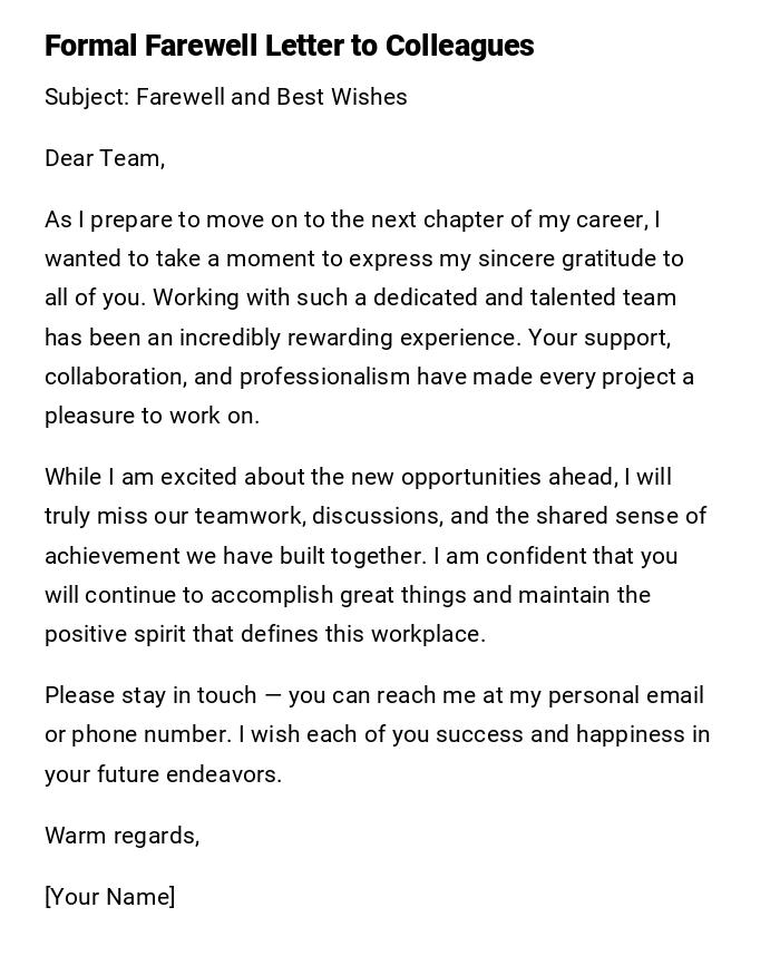 Formal Farewell Letter to Colleagues
