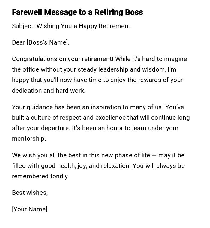 Farewell Message to a Retiring Boss