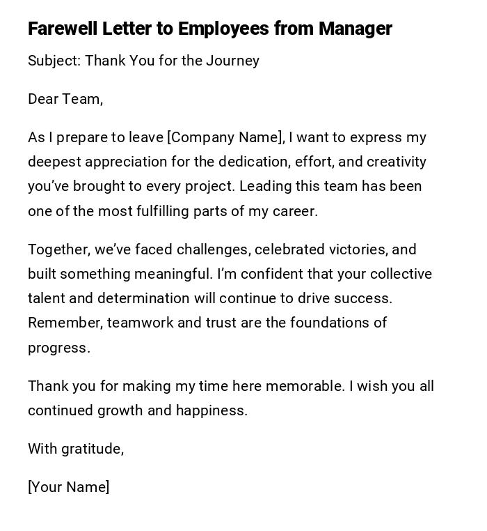 Farewell Letter to Employees from Manager
