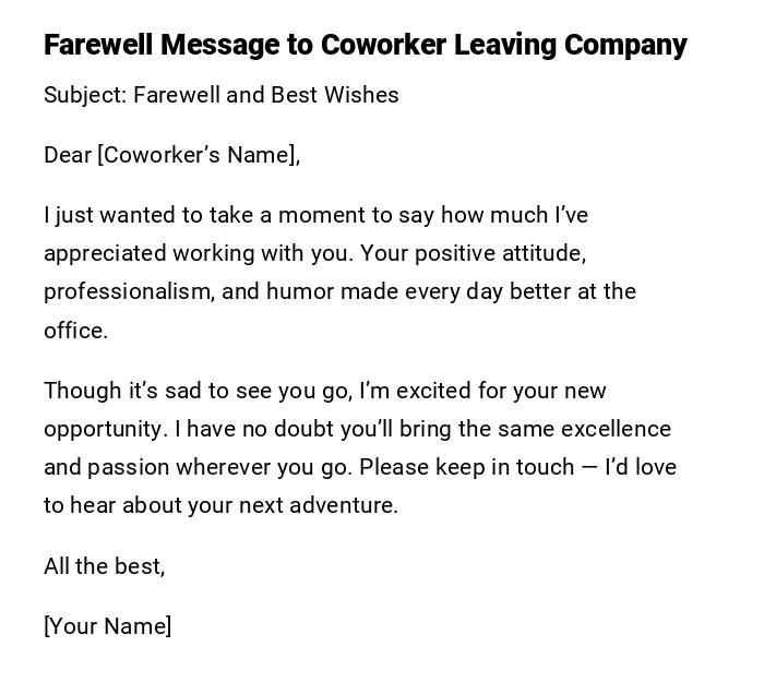 Farewell Message to Coworker Leaving Company
