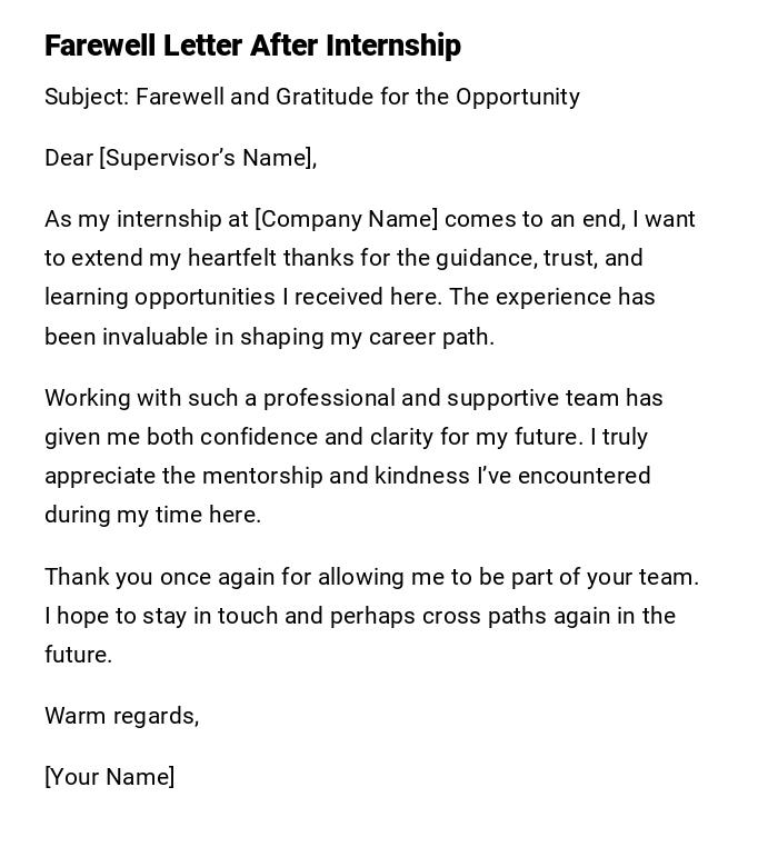 Farewell Letter After Internship