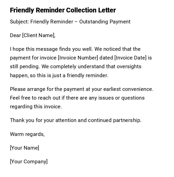 Friendly Reminder Collection Letter Friendly Reminder Collection Letter