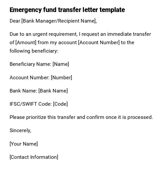 Emergency fund transfer letter template Emergency fund transfer letter template