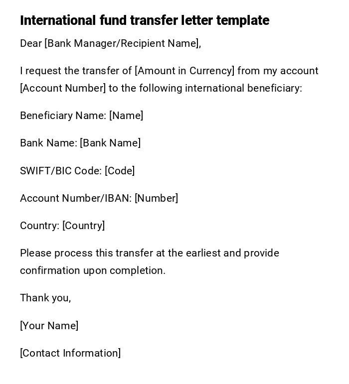 International fund transfer letter template International fund transfer letter template