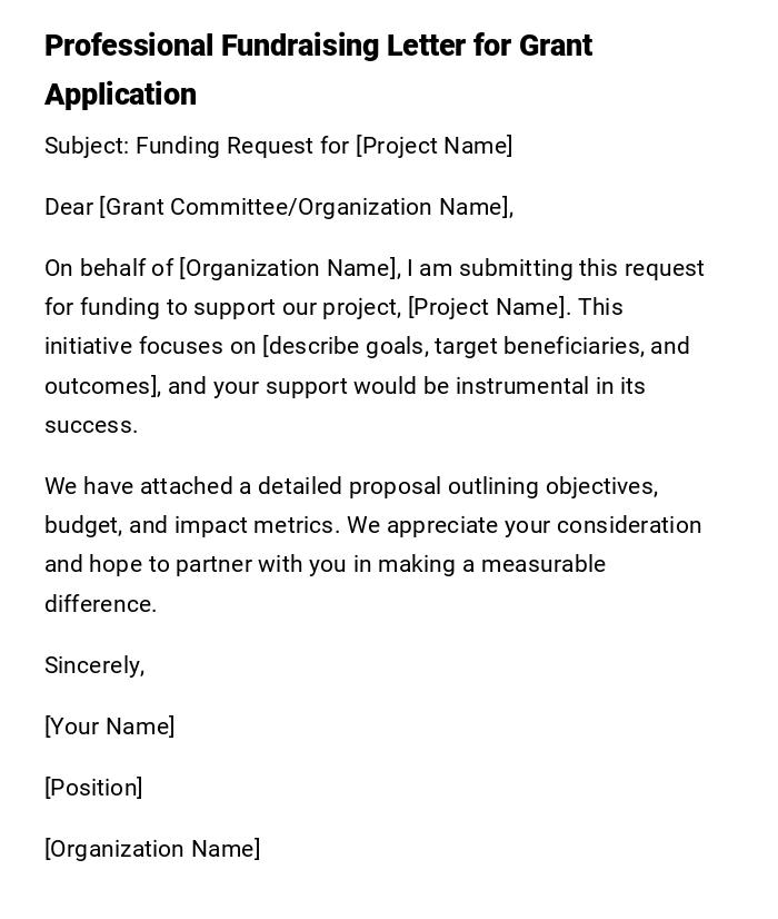Professional Fundraising Letter for Grant Application Professional Fundraising Letter for Grant Application