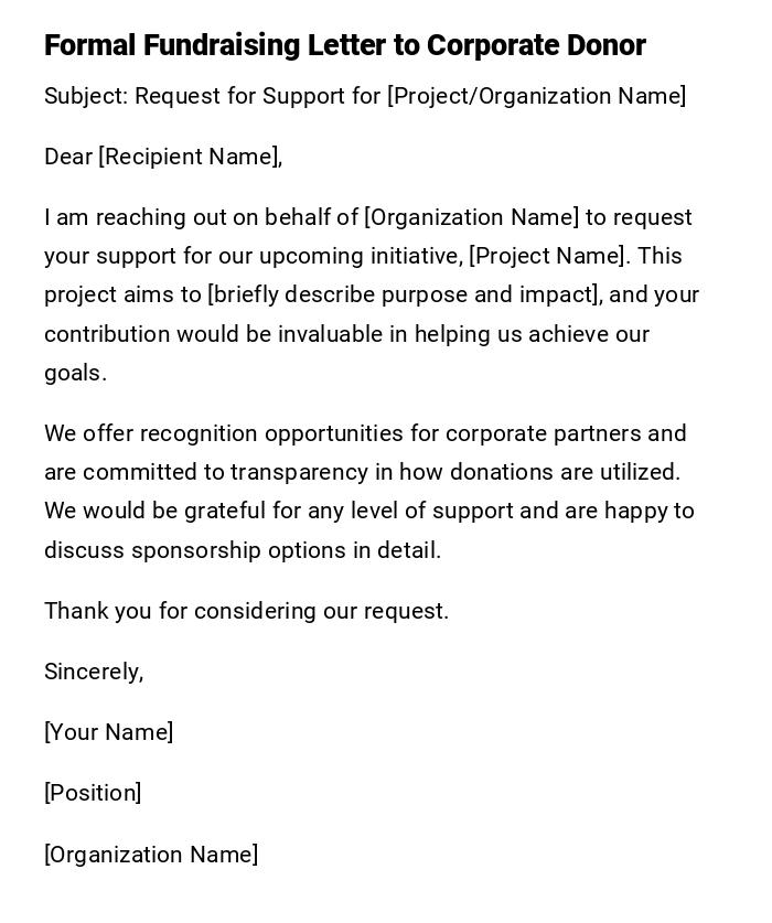 Formal Fundraising Letter to Corporate Donor Formal Fundraising Letter to Corporate Donor