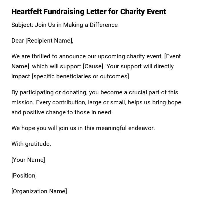 Heartfelt Fundraising Letter for Charity Event Heartfelt Fundraising Letter for Charity Event
