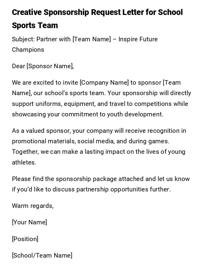Creative Sponsorship Request Letter for School Sports Team Creative Sponsorship Request Letter for School Sports Team