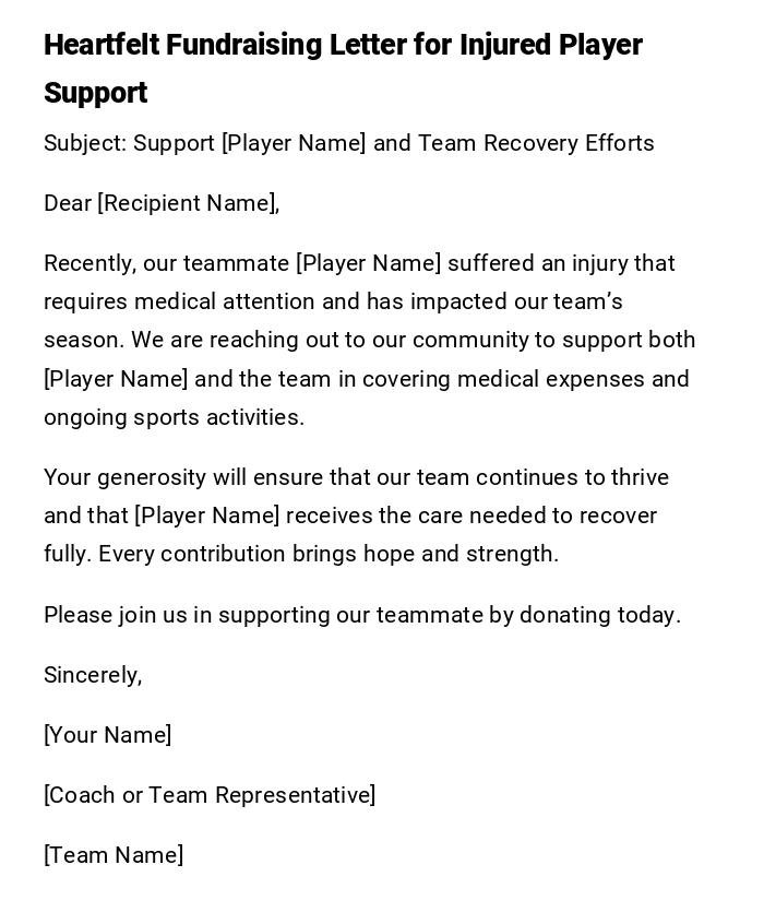 Heartfelt Fundraising Letter for Injured Player Support Heartfelt Fundraising Letter for Injured Player Support