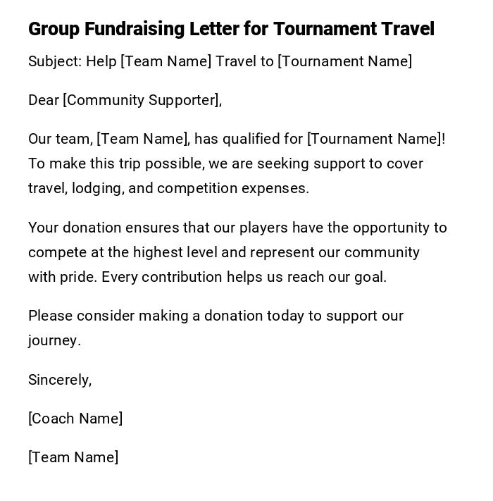 Group Fundraising Letter for Tournament Travel Group Fundraising Letter for Tournament Travel