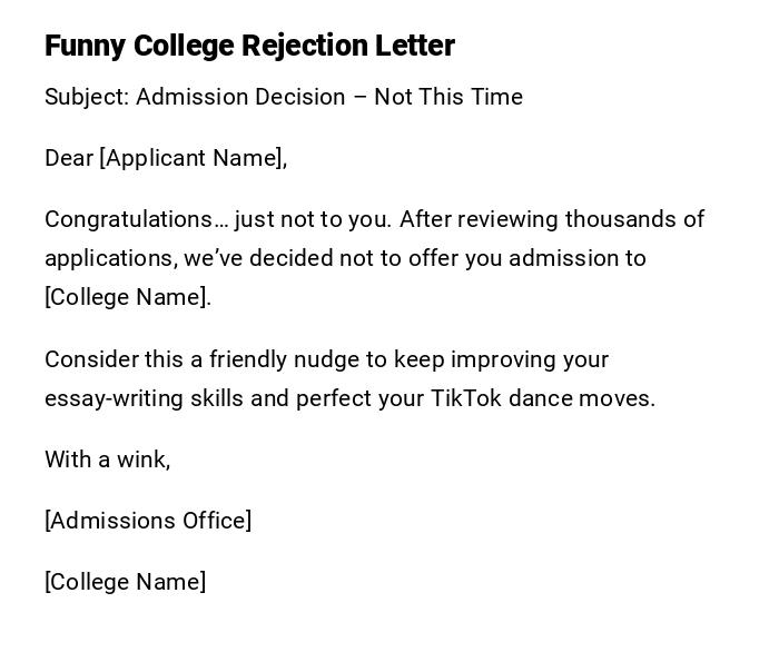 Funny College Rejection Letter Funny College Rejection Letter