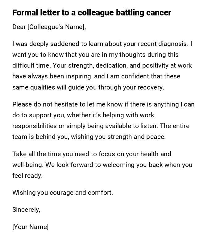 Formal letter to a colleague battling cancer Formal letter to a colleague battling cancer