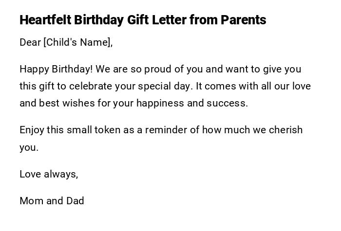 Heartfelt Birthday Gift Letter from Parents