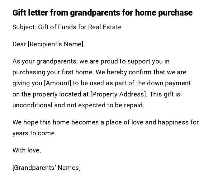Gift letter from grandparents for home purchase Gift letter from grandparents for home purchase