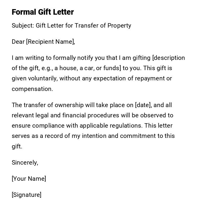 Formal Gift Letter Formal Gift Letter