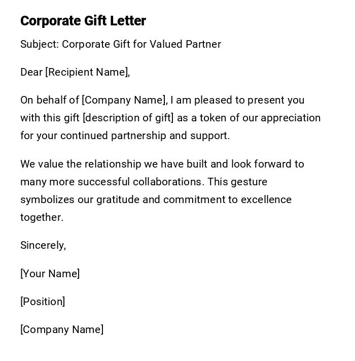 Corporate Gift Letter Corporate Gift Letter