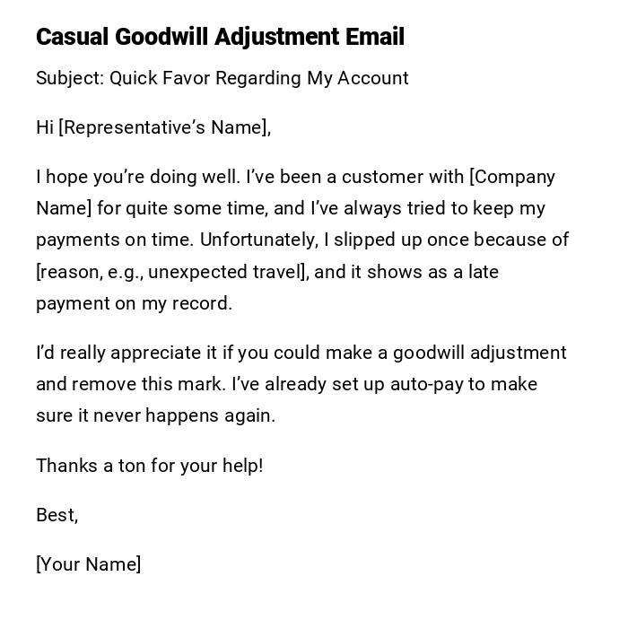Casual Goodwill Adjustment Email Casual Goodwill Adjustment Email