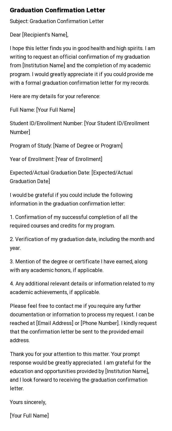 Graduation Confirmation Letter