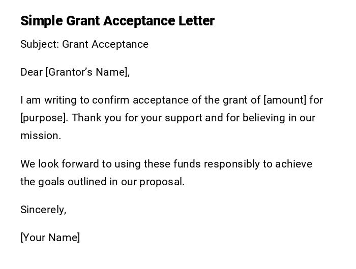 Simple Grant Acceptance Letter Simple Grant Acceptance Letter
