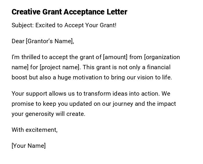 Creative Grant Acceptance Letter Creative Grant Acceptance Letter