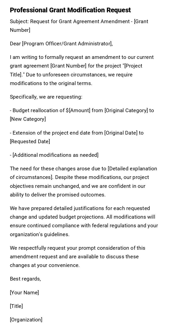 Professional Grant Modification Request