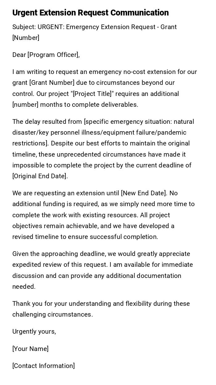 Urgent Extension Request Communication