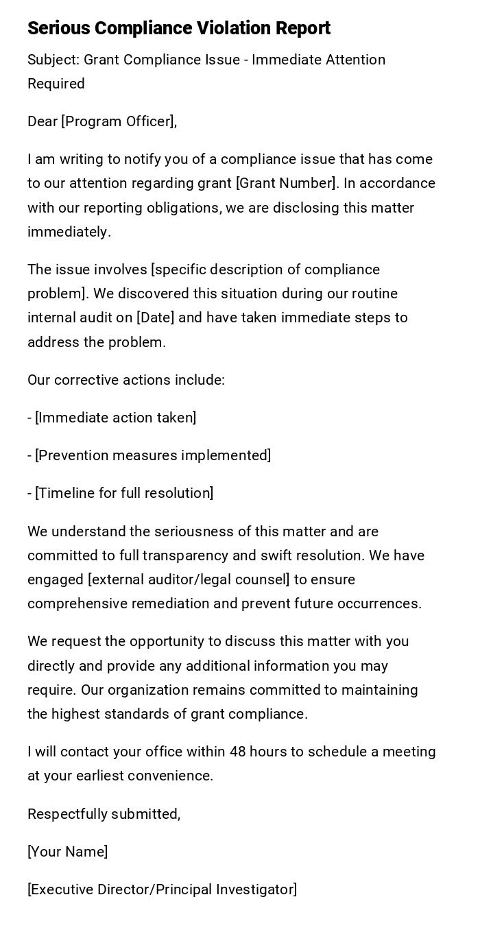 Serious Compliance Violation Report