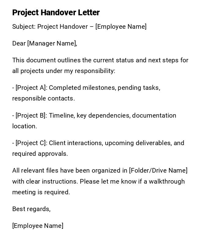 Project Handover Letter Project Handover Letter