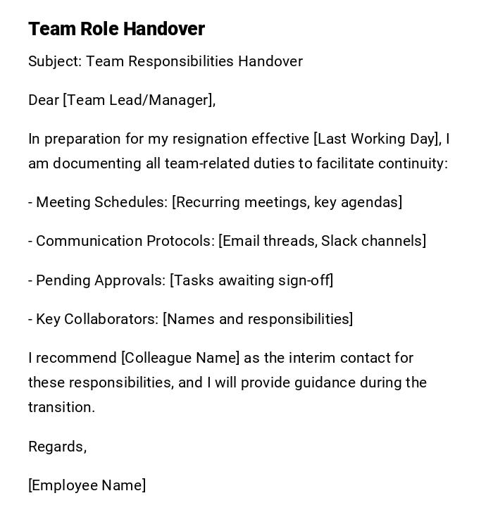 Team Role Handover Team Role Handover