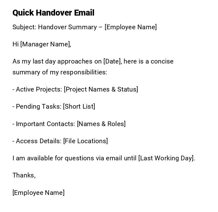 Quick Handover Email Quick Handover Email