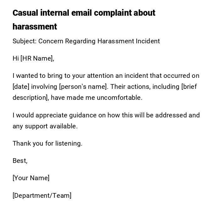 Casual internal email complaint about harassment