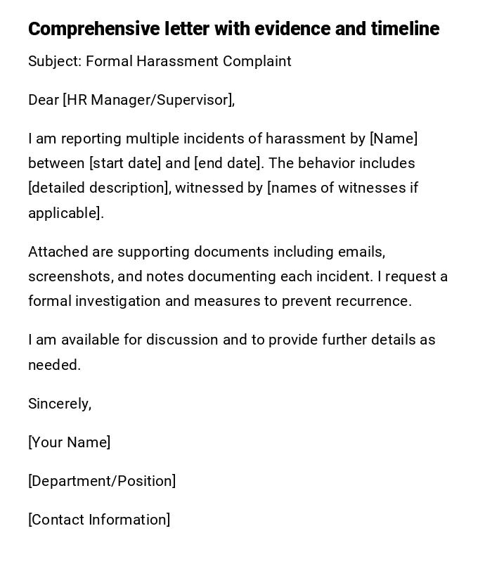 Comprehensive letter with evidence and timeline