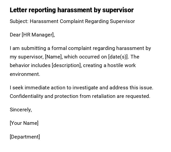 Letter reporting harassment by supervisor