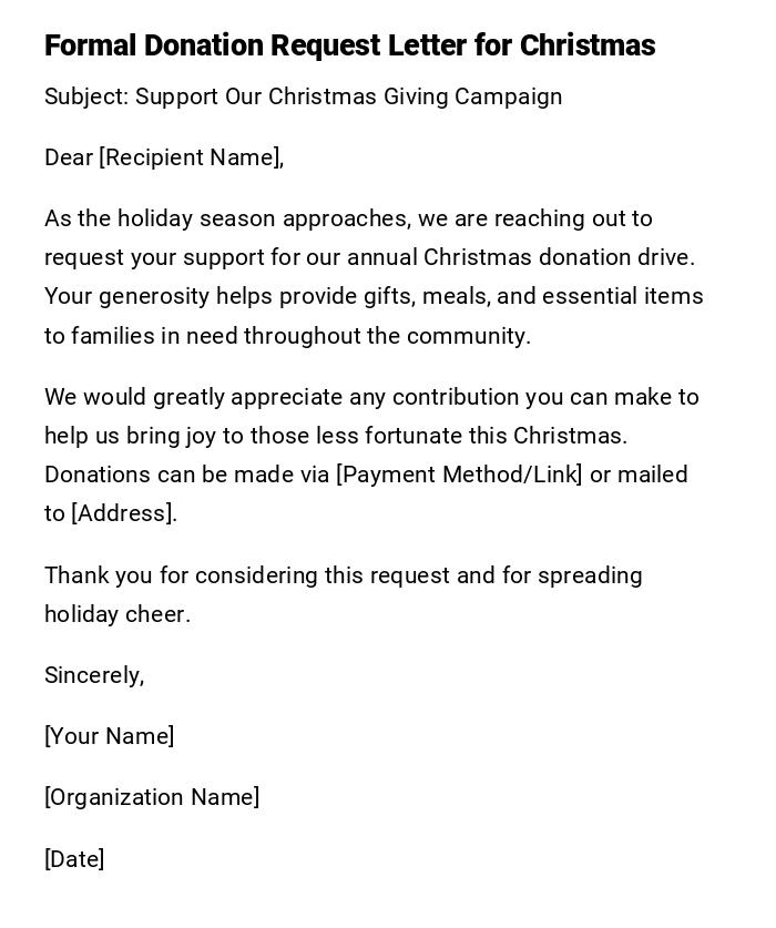 Formal Donation Request Letter for Christmas Formal Donation Request Letter for Christmas