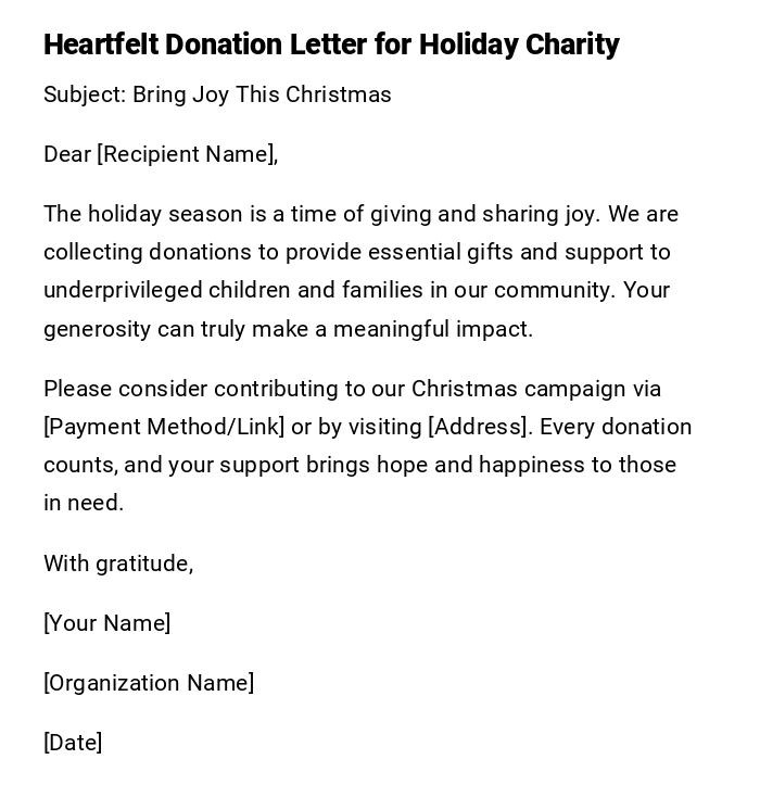 Heartfelt Donation Letter for Holiday Charity Heartfelt Donation Letter for Holiday Charity
