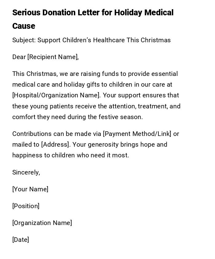 Serious Donation Letter for Holiday Medical Cause Serious Donation Letter for Holiday Medical Cause