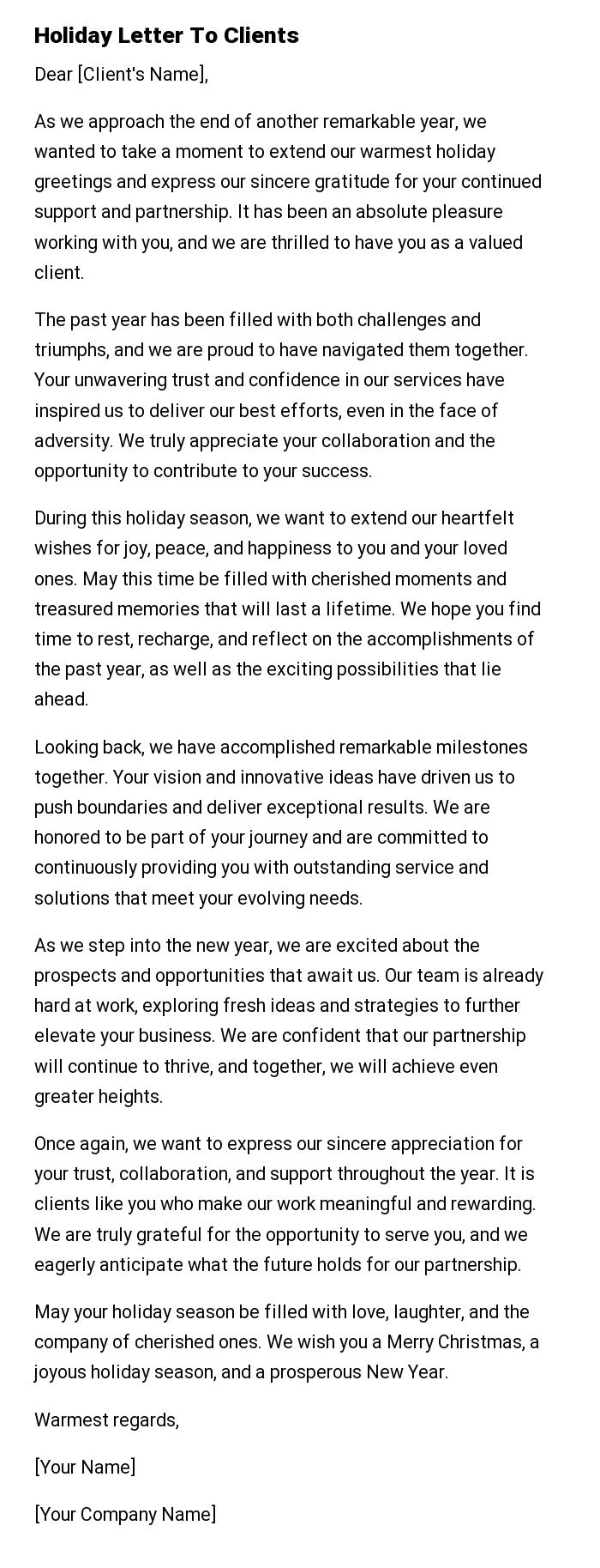 Holiday Letter To Clients