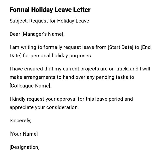 Formal Holiday Leave Letter Formal Holiday Leave Letter