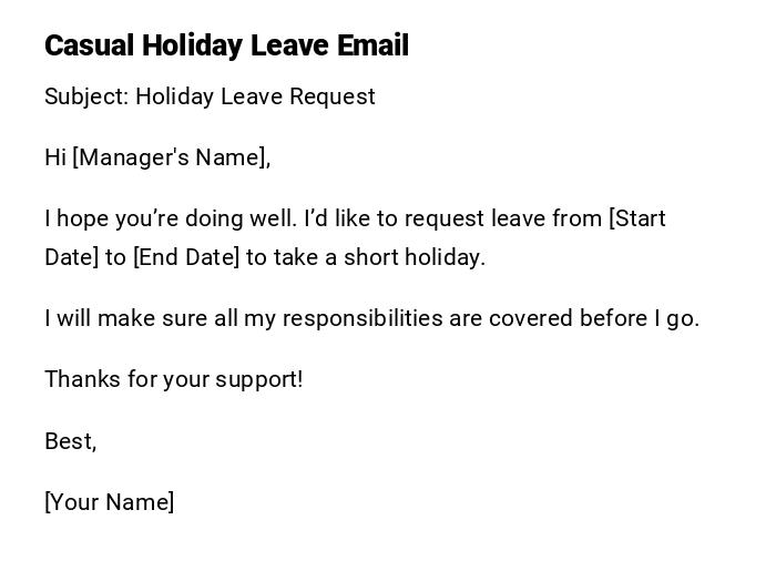 Casual Holiday Leave Email Casual Holiday Leave Email