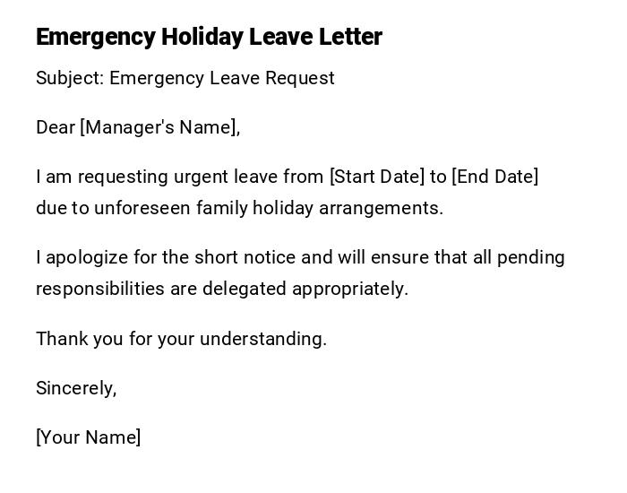 Emergency Holiday Leave Letter Emergency Holiday Leave Letter